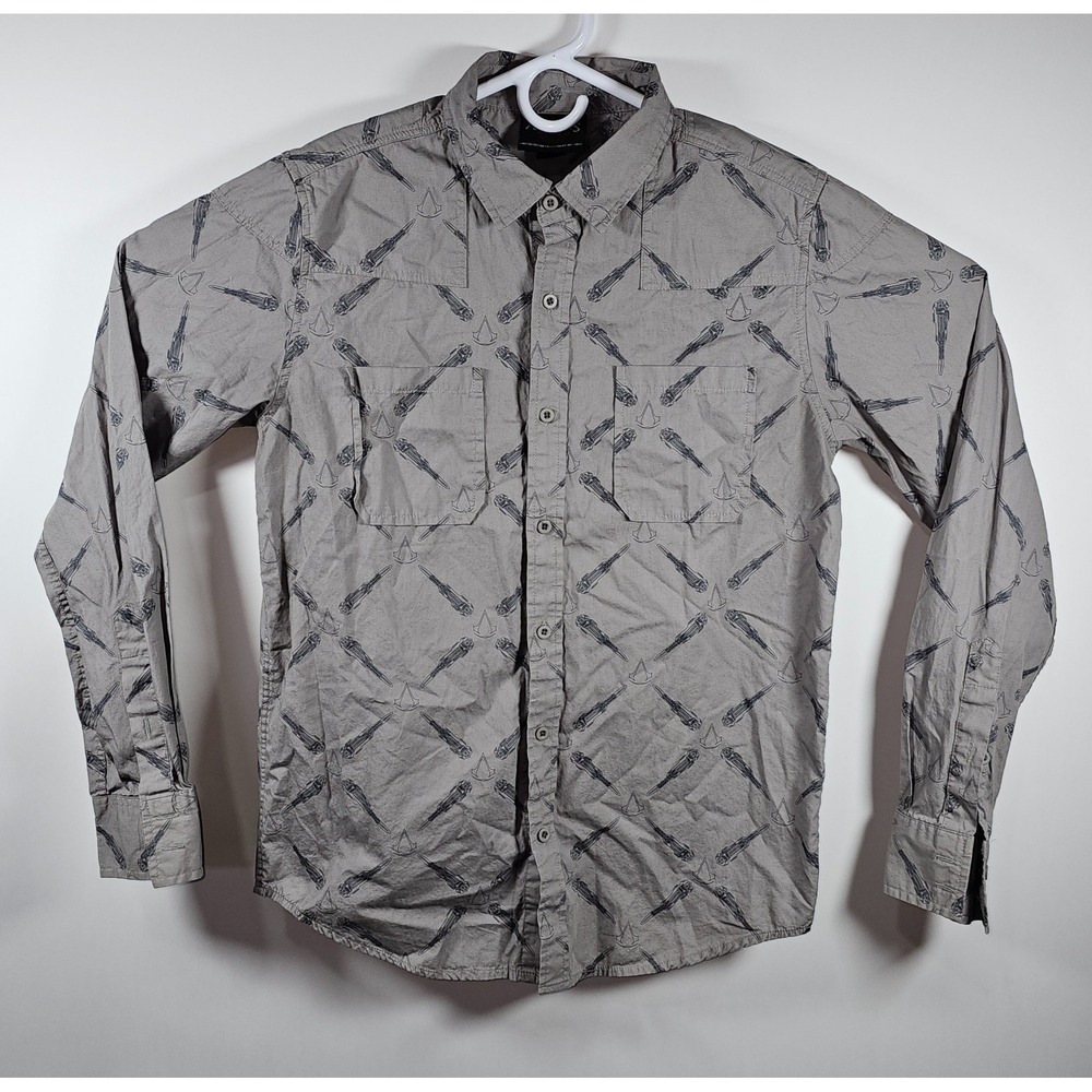 Assassin's Creed Limited Edition Men's S Gray Hidden Blade Print Button-Up Shirt